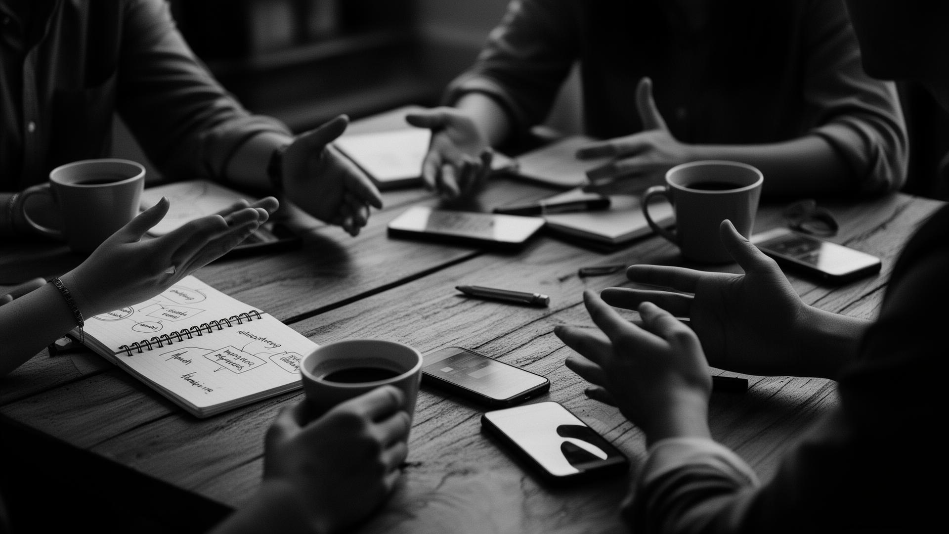 Creative team collaborating around a table